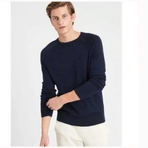 Banana Republic Raglan Extra fine Merino Wool Crew Neck Sweater Navy Blue